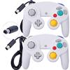ONE250 Confezione da 2 controller classici per joypad con cavo, compatibile con Wii NGC Gamecube Game Cube (bianco e bianco)