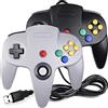 miadore Classic N64 - Controller N64 con cavo USB, per PC Windows, Mac, Linux, Raspberry Pi 3, colore: nero/grigio, confezione da 2