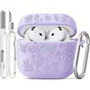Joremx Custodia Per AirPods 4 con adorabile motivo d'erba(Viola Chiaro)