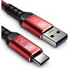 CABLETEX USB C cable USB 3.0 type A 1.5m power and data cord nylon braid for USB 3.1 laptops and smartphones Nexus 5X, 6P, OnePlus 2, OP 3, HTC 10, MacBook Pro - RED