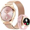 Fitonme Smartwatch Donna Rotondo con Chiamate, Display Curvo HD da 1,27, Monitor Frequenza Cardiaca SpO2 Sonno, 120+ Modalità Sport, Impermeabile IP68, Smart Watch Donna per Android iOS (Oro rosa)