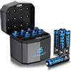 Homesuit Batterie ricaricabili AA al litio con 12 caricabatterie, 1,5 V ad alte prestazioni con batterie AA agli ioni di litio da 3600 mWh, confezione da 12, fino a 2000 cicli di ricarica, blu