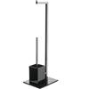casa seleccion Portarotolo Con Porta Scopino In Metallo con Base in Cristallo Nero 22x18x71cm cod 0657