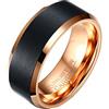 Mesnt Anello Tungsteno Uomo, Anello Fascia Spazzolata Bicolore 8MM per Le Uomo, Nero Oro Rosa, Taglia 22