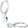 Purelei Felice Bluemarine - Orecchini a cerchio con zirconi bianchi e ciondolo ad acquamarina, in acciaio inox placcato oro 14 carati, elegante accento di colore con leggerezza marittima, normale