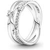 PANDORA Timeless Anello, in argento Sterling a tripla fascia con zirconia cubica trasparente, 48
