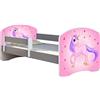 ACMA Letto per Bambino Cameretta per Bambino con Materasso Letto junior II Grigio (17 Il pony con lo sfondo rosa, 140x70 cm)