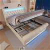 VICONELISE Letto Matrimoniale con Contenitore 160x200 cm con LED e USB Tipo C, Imbottito con Vano Portaoggetti e Testiera, Letto Una Piazza e Mezza con Spazio e Rete a Doghe, Senza Materasso(Beige)