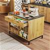 VICONELISE Isola Della Cucina 120×75×90cm, Isola Cucina con Tavolo, Armadio con Ripiani Aperti e Cassetti(Naturale)
