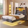 VICONELISE Letto Singolo Sospeso 90x200 cm con LED e 3 USB e 1 Tipo C, Struttura Letto Imbottito con Vano Portaoggetti, Letto Contenitore con Testiera Contenitore e Rete a Doghe, Senza Materasso(Grigio)