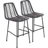 Happy Garden Set di 2 sgabelli da Bar in Rattan Sintetico Nero OKA con poggiapiedi, Sgabelli con Schienale Nero