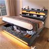 VICONELISE Letto Matrimoniale con Contenitore 160x200 cm con LED e USB Tipo C, Letto Imbottito Con Vano Portaoggetti e Testiera, Letto una Piazza e Mezza con Spazio e Rete a Doghe(Grigio)