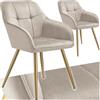 tectake® Sedie da Pranzo Effetto Velluto Trapuntato, Elegante, Imbottitura Schiuma Alta Densità, Gambe in Acciaio, Montaggio Semplice - Tortora/Oro, 2 Sedie