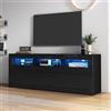 MURUL Mobile TV lucido con illuminazione a LED, 3 scomparti aperti, per TV da 70 pollici, supporto per TV lucido, 2 ante, 2 cassetti, controllo Smart App 160 x 35 x 60 cm (nero)