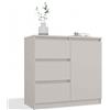 CDF Mobile Cassettiera con 1 Anta e 3 Cassetti Mobile Contenitore Multiuso per Soggiorno Camera e Ingresso Moderno 80 x 40 x 75 cm - Cashmere