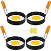 MOLIMOLI 4 moules à œufs pour la poêle, moule frits de 3,9 pouces, anneau en Acier inoxydable avec antiadhésif, Machine au Plat crêpe/Omelette, y compris poignée pliante Silicone et pinceau huile