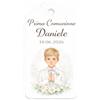 Generico Set 30 Tag Bomboniere Prima Comunione Personalizzate con Nome e Data - Etichette in Cartoncino Premium 250 g - Ideali come Segnaposto o Decorazioni per Bomboniere (BAMBINO BIONDO)