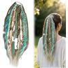 Zueyen Extension per dreadlock, coda di cavallo, 55 cm, extension per trecce con fascia elastica, stile bohémien, fatta a mano, con perle e conchiglie, per uomo e donna, verde chiaro