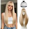 HTTDSLF Parrucche Lunghe Lisce Bionde per Donne con Frangia, 70cm Parrucche Lunga Layered Lisci per Donna, Parrucca Naturale e Liscia Dritto Fibra Sintética Resistente per Cosplay Festa Uso Quotidiano