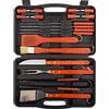 InnovaGoods - Set Completo 18 Pezzi Utensili per Barbecue, Design Portatile e Compatto, Materiale Resistente Acciaio Inossidabile, Legno, PE, Nero/Arancione.