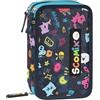 COMIX Scomix by Sio - Astuccio Scuola, Astuccio 3 Scomparti per Bambini e Ragazzi, con Set Cancelleria Incluso, 5 Etichette Adesive Portanome e Pratiche Chiusure a Zip, 20 x 13H x 7 cm, Blu