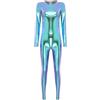 JIZYO Donna Tuta Intera Metallizzata Wetlook Maniche Lunghe Body Completo Abito Intero Effetto Lucido Pantaloni Leggings Abbigliamento Party Club Blu 3XL