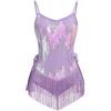 EFOGEP Body da donna latina danza paillettes frange sparkly nappa pizzo leotard sexy festival rave concerto, cocktail party, Lilla, XS