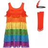 YOSUWOAI Rainbow Vestito da donna Carnevale Costume colorato con frange, abito corto latino, anni '20, senza maniche, con nappe, arcobaleno, per feste, discoteca, mini abito da discoteca, O