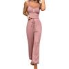 PARUPRUP Pigiama da donna a costine, 2 pezzi, top con orlo in pizzo e pantaloni lunghi, senza maniche, canotta a vita alta, pantaloni morbidi in tinta unita, elastici e comodi, rosa, M