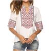 Generisch Top ricamati per donne estive a maniche corte bohémien, camicette larghe, top hippie, abbigliamento da donna, bianco, S