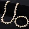 NONE Yupsk 45 CM/20 CM Cuore Lucido Strass Hip Hop Rock Tennis Collana con Bracciale a Catena per Donna Uomo Set di Gioielli Alla Moda Regalo