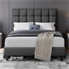 Yaheetech Letto Matrimoniale Imbottito con Testiera Quadrata | Struttura Letto 140 x 200 cm Grigio Scuro Doghe in Legno Altezza Regolabile Montaggio Semplice Comfort per Camera Da Letto