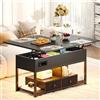 IRONCK Tavolino da caffè con Piano Sollevabile, LED con Presa, 2 AC+USB+USB‑C, Tavolino Salotto Allungabile Moderno con 2 Cassetti, Trasformabile in Tavolo da Pranzo, Legno, 100×80cm (Nero)