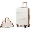 KONO set di 2 Valigie Trolley medio 65cm Rigida e Leggera ABS valigia con 4 Ruote Rotanti e Lucchetto TSA & Borsa da Viaggio 40x20x25 Ryanair, Bianco Crema
