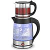Siberg Set di bollitore da tè 3 in 1 - Macchina da tè turca con bollitore da 1,8 l, caraffa in vetro da 800 ml, potenza 2200 W, funzione di mantenimento al caldo, senza BPA