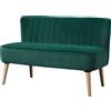 HOMCOM Divano design retrò 2 posti, gambe in legno, 117 cm x 56,5 cm x 77 cm, Verde scuro | Aosom Italy