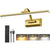 HUAEU Illuminazione per immagini senza fili, lampada da parete a LED per interni con telecomando e timer, 3 temperature di colore dimmerabili, per arte, foto, specchi e bersaglio, oro