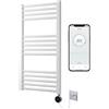 Greened House Scaldasalviette elettrico intelligente bianco con controllo WiFi 400mm L x 800mm A Timer programmabile 7 giorni Compatibilità app (Binario bianco + Elemento WiFi cromato)