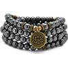 oasymala Bracciale o collana con 108 perle di Mala curative con ciondolo di loto dorato (Ematite (Hematite))