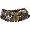 oasymala Bracciale o collana con 108 perle di Mala curative con ciondolo di loto dorato (Agata indiana (Indian Agate))