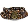 oasymala Bracciale o collana con 108 perle di Mala curative con ciondolo di loto dorato (Occhio di tigre marrone (Brown Tiger Eye))