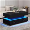 Lcoho Tavolino da caffè idraulico regolabile in altezza, con illuminazione a LED, controllo APP Bluetooth, 2 cassetti e spazio aperto, tavolino sollevabile nero (nero)