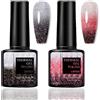 MrCuvaryas Set di 2 smalti in gel UV, cambio di temperatura, con effetto glitter, colore nero e rosso, cambia temperatura, smalto Soak Off UV LED, per nail art fai da te, manicure a casa (rosso)
