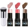 Hpbaggy 3 Pezzi Contouring Viso Stick, Contouring Viso Stick Blush Highlight con Pennello da Trucco, Contour Highlighter, Bronzer Blush, Lunga Tenuta, Impermeabile