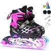 LIXADA Pattini a rotelle per bambini in linea, pattini a rotelle allineati, per ragazze e ragazzi luminosi, traspiranti, comodi, regolabili, taglia 27-41, nero/blu/rosa