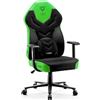 Diablo X-Gamer 2.0 Gaming Chair Sedia da ufficio Rivestimento in tessuto Design ergonomico Cuscino lombare Supporto morbido (nero-verde)