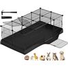 SONGMICS Recinto per Piccoli Animali, Parco Recinzione, Tappetino Impermeabile, Doppia Porta, per Conigli, Porcellini d'India, 20 Pannelli, 123 x 63 x 41,5 cm, Nero Inchiostro LPI012BH01