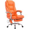 CLP Sedia da ufficio Pacific in ecopelle I funzione massaggio I ergonomica, girevole a 360° con poggiapiedi, Colore:arancione