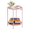 HollyHOME Tavolino Rotondo Piccolo Tavolino Salotto Metallo Tavolino Basso 2 Ripiani Comodino Camera da Letto Tavolino da Divano per Soggiorno Balcone Patio, Rosa