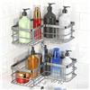 Yazoni Mensola angolare per doccia, senza foratura, 2 pezzi, supporto per shampoo, per doccia, mensole da parete per bagno, con 8 ganci, grande capacità, cestino da doccia antiruggine, grigio
